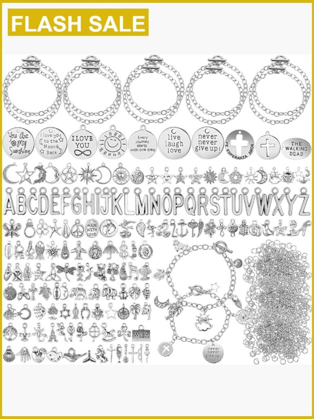 469 Pcs Charm Bracelet Making Kit DIY Bangle Set Silver Chain Charms